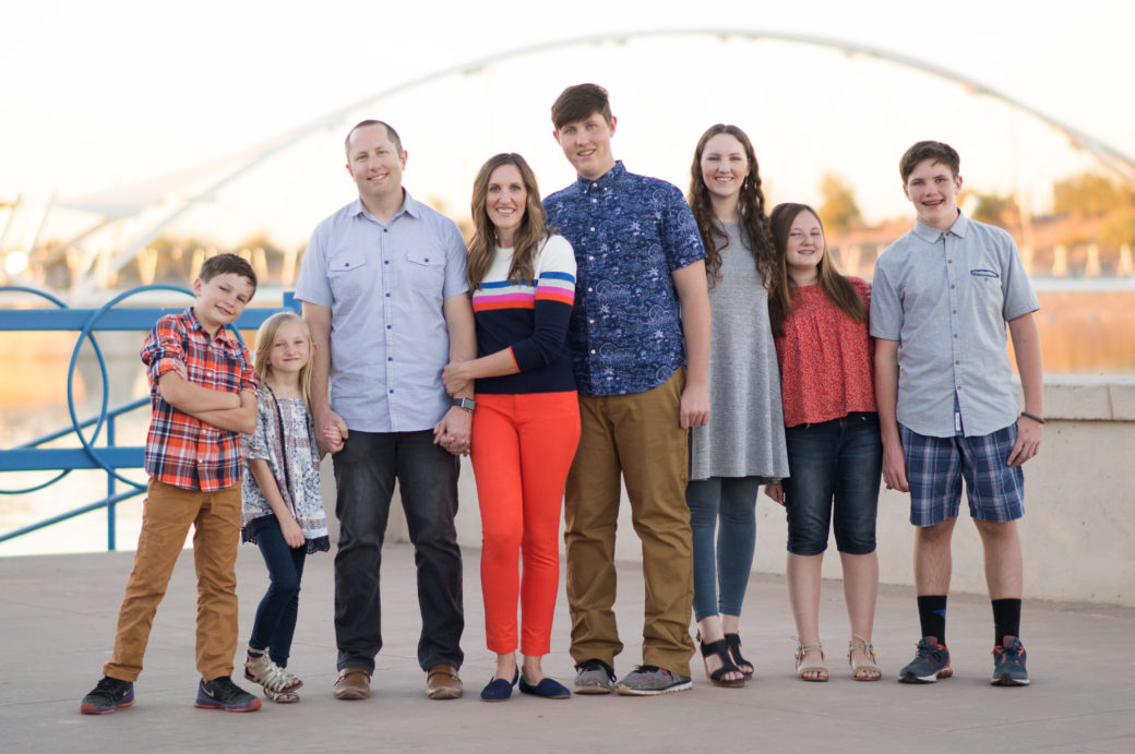 Family Photographed at Tempe Town Lake near Tempe Arts Center. Photographer Melissa Maxwell of Jubilee Family Photography in Gilbert, AZ.